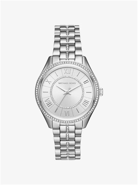 michael kors lauryn pave silver tone watch